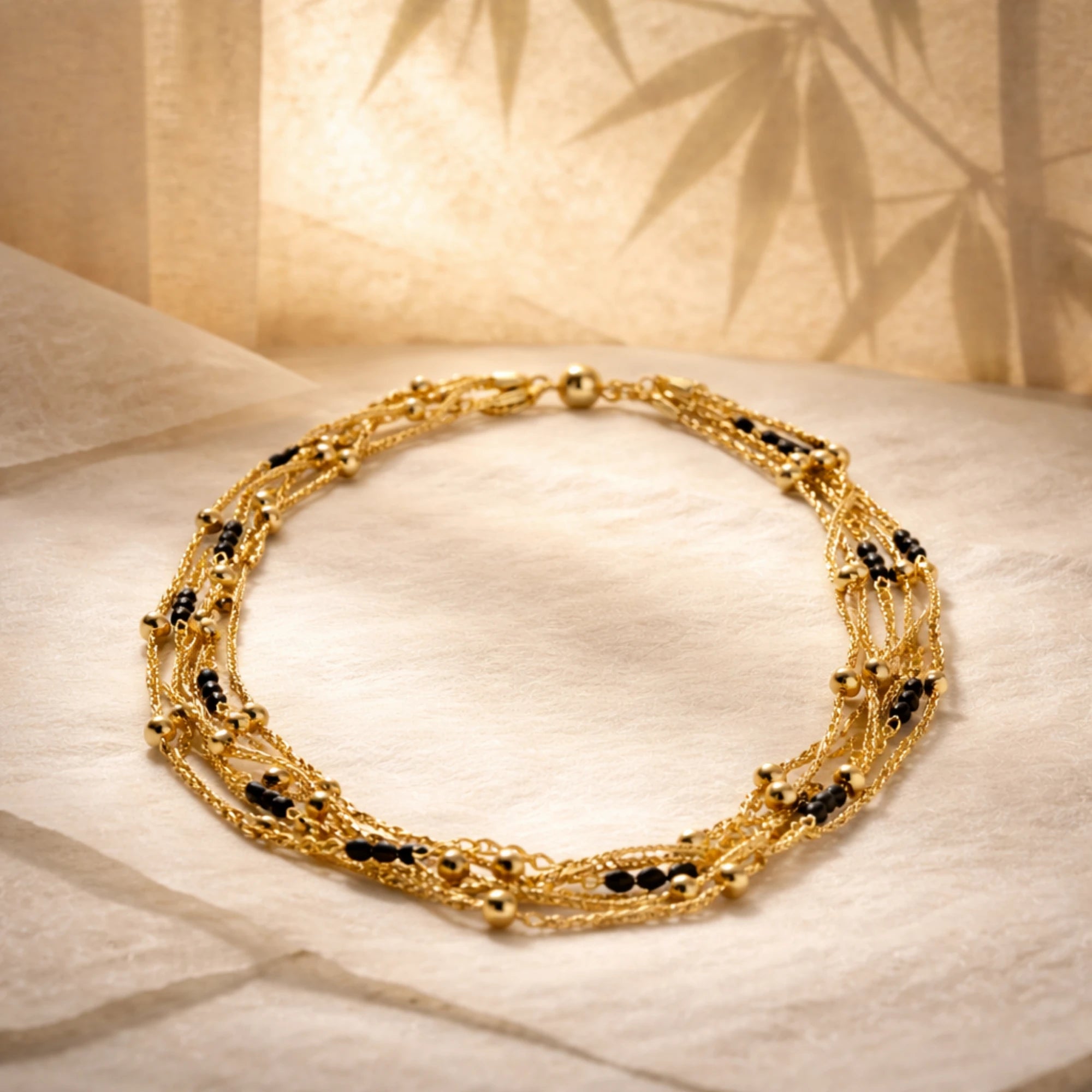 Alya Jewelry siyah boncuk detaylı gold çok sıralı kolye