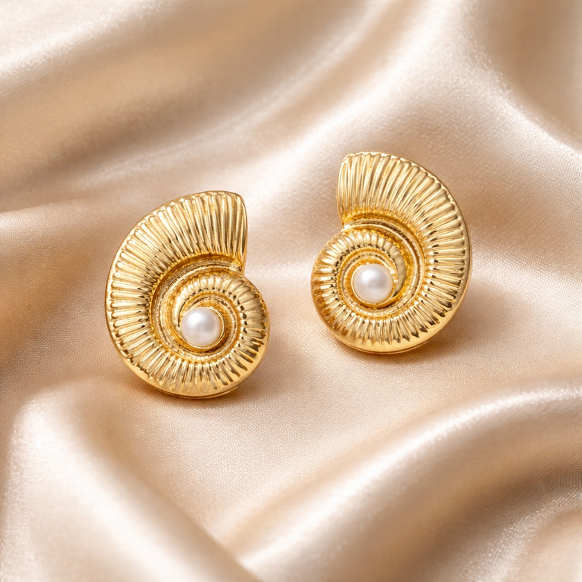 Alya Jewelry gold deniz kabuğu inci kadın küpe