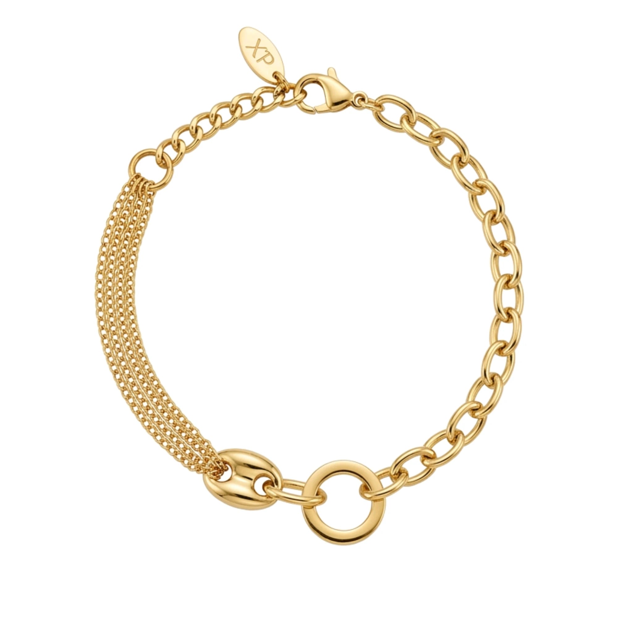 Çoklu zincir detaylı modern gold takı seti