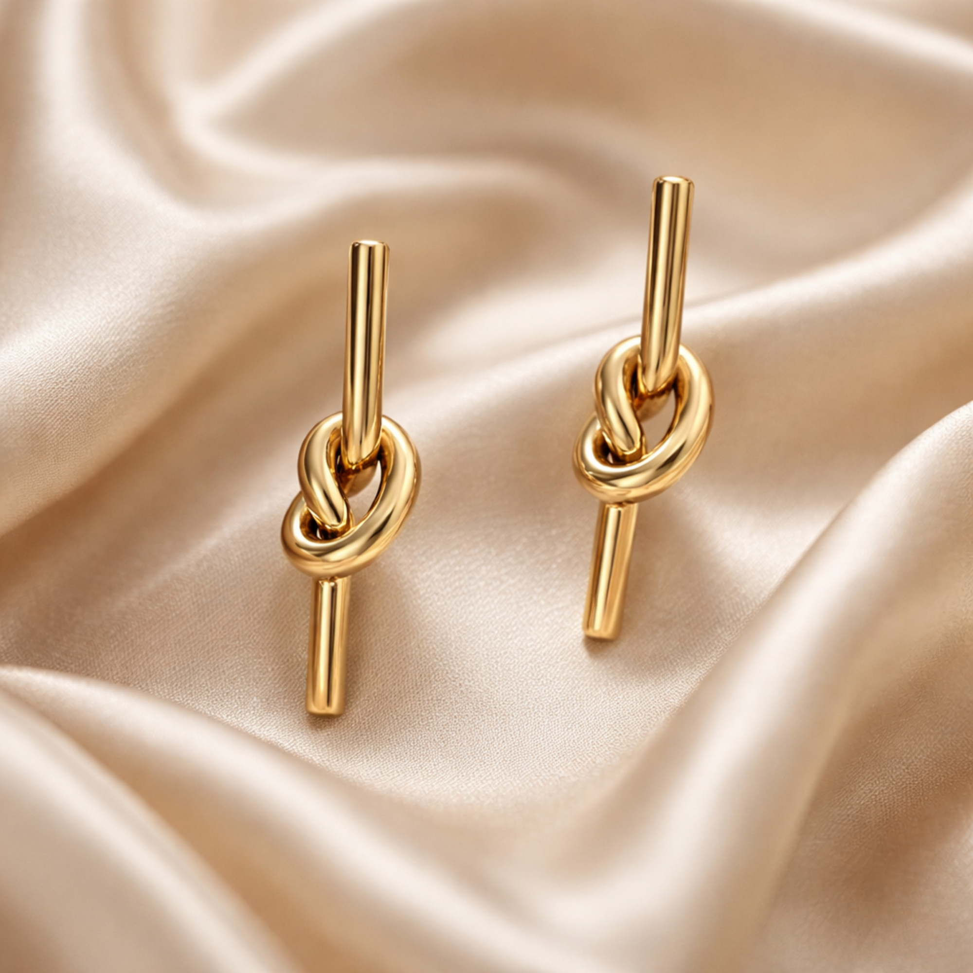 Parlak gold renk modern çubuk küpe