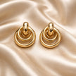 Gold İç İçe Halka Geçişli Kadın Küpe