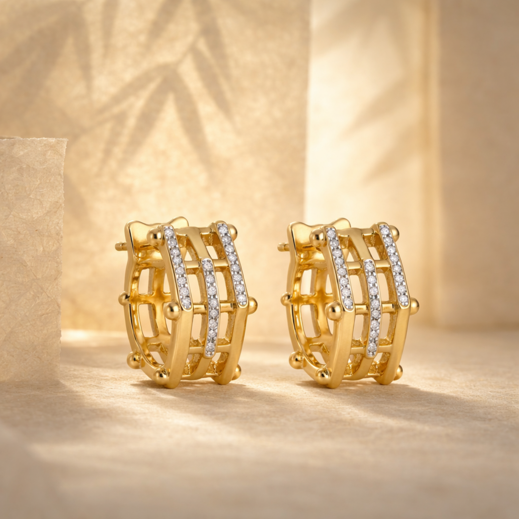 Alya Jewelry gold kafes model taşlı kadın küpe