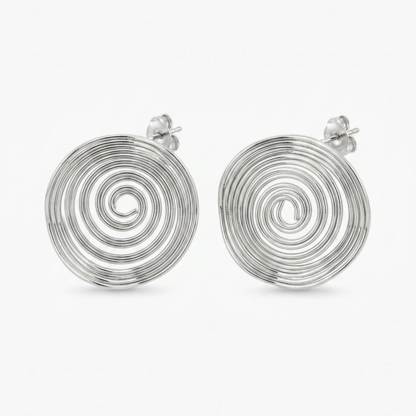 Alya Jewelry gümüş renk spiral kadın küpe modeli