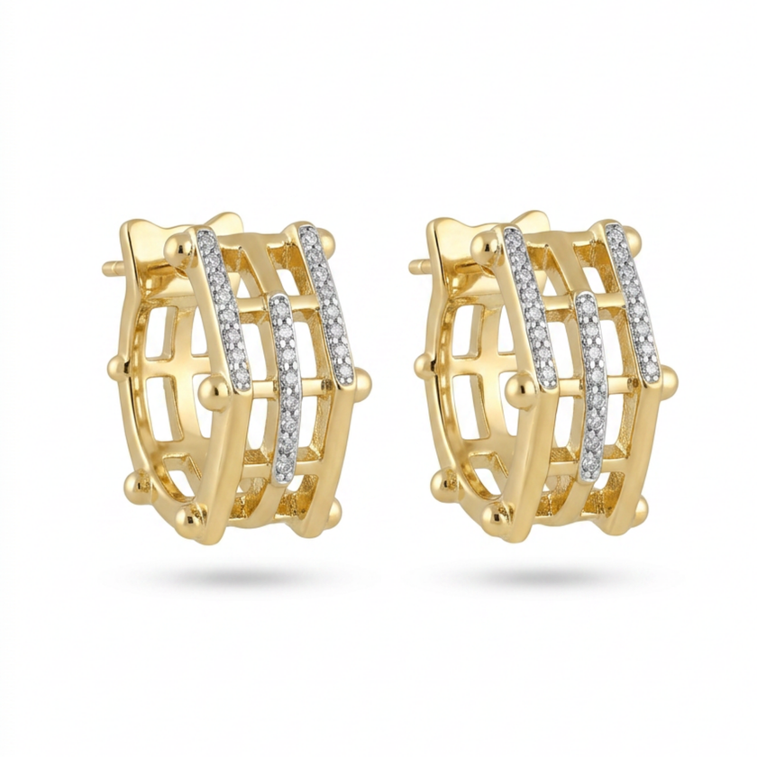 Zirkon taşlı gold halka kadın küpe modeli