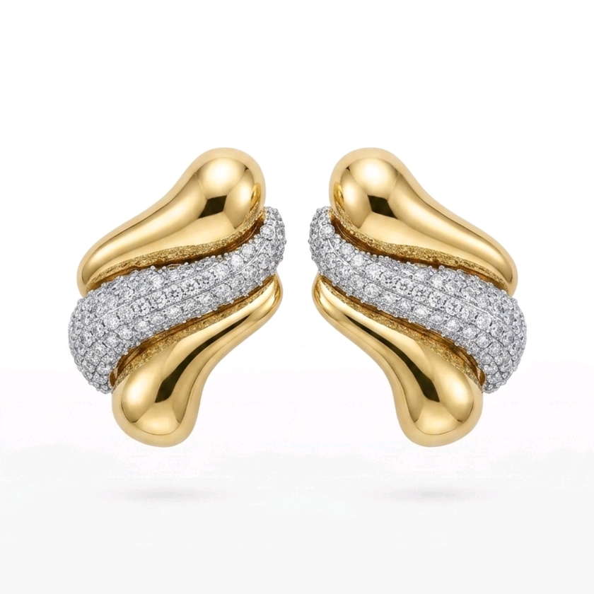 Zirkon taşlı gold ve gümüş renk kadın küpe modeli