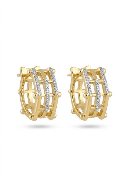 Zirkon Taşlı Gold Kafes Model Kadın Küpe